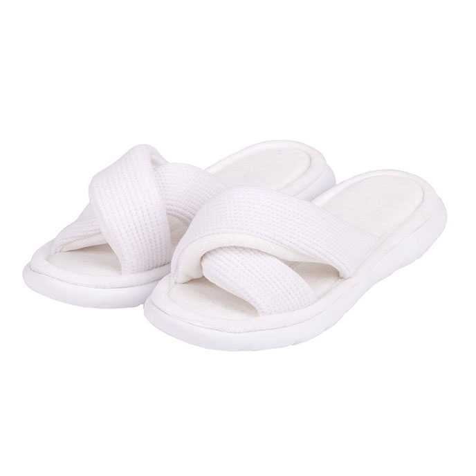 Isotoner Ladies iso-flex Waffle Open Toe Slippers White Extra Image 1